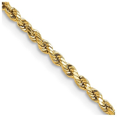 Black Bow Jewelry 2.25mm 14K Yellow Gold Diamond Cut Hollow Rope Chain Necklace