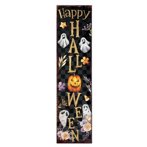 HomeRoots 36" Black Gold Orange And Purple Solid Wood Happy Halloween Ghost Porch Sign - 1 of 4