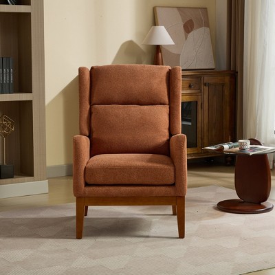 Akoasm 26.18 Comfortable Polyester High Back Accent Lounge Armchair With Wood Legs For Living Room & Bedroom-Orange