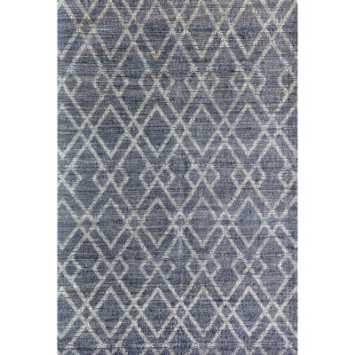 Handmade Blue and Cream Wool Diamond Pattern Area Rug 5' x 7'