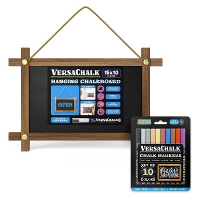 VersaChalk Hanging Chalkboard and 10pc Classic Fine Tip Chalk Markers Kit