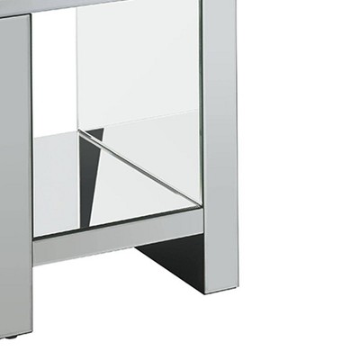 Gleaming 53'' Mirrored Wood Accent Table with Faux Diamonds