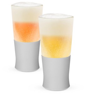 HOST Glass FREEZE Beer Glasses Bar Glass Set, Beer Glasses for Freezer with Double Wall Glass, 16oz Beer Glasses Set of 2 in Gray - 1 of 4