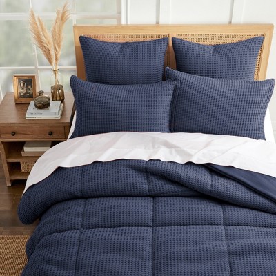 Navy Twin Cotton Waffle Comforter Set with Shams