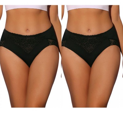 Allegra K Women's Lace High Waisted Breathable Silky Stretch Briefs 2 Packs