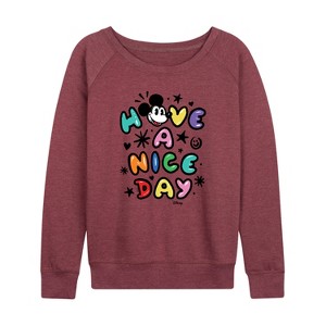 Women's - Disney - Mickey Mouse Lightweight French Terry Wide Neck Long Sleeve Shirt - 1 of 4
