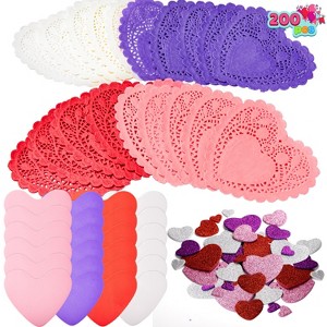 Joyfy 126 Pcs Valentines Day Craft Gift Set with 100 Heart Doilies, 24 Pcs Foam Hearts & 2 Bags of Foam Heart Stickers for Kids - 1 of 4