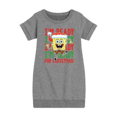 - SpongeBob SquarePants - I'm Ready For Christmas Graphic Short Sleeve Fleece Dress