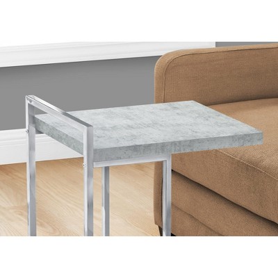 Gray Cement and Chrome Metal C-Shaped Accent Table