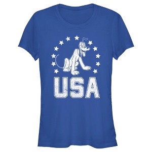 Juniors Womens Mickey & Friends Fourth of July USA Pluto T-Shirt - 1 of 4