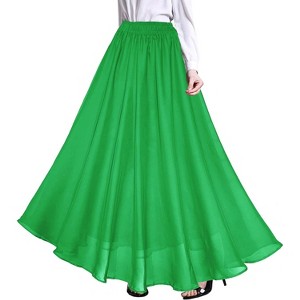 Women's Retro Chiffon Maxi Skirt - Beach Ankle Length Flowy Skirt Green - 1 of 4