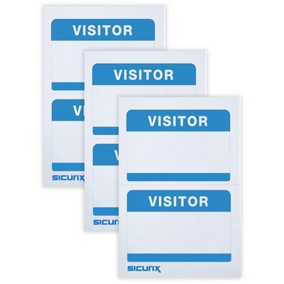 Sicurix Visitor Adhesive Badges, Blue, 100 Per Pack, 3 Packs : Target