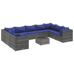 vidaXL Patio Lounge Set Grey PE rattan, powder-coated steel, tempered glass - 1 of 4
