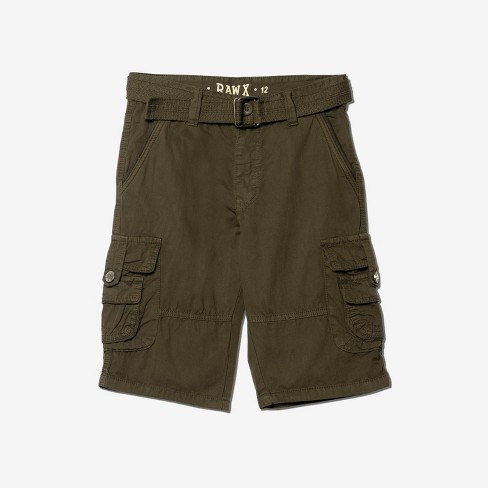 RAW X Boy's Belted Twill Cargo Shorts in OLIVE Size 14