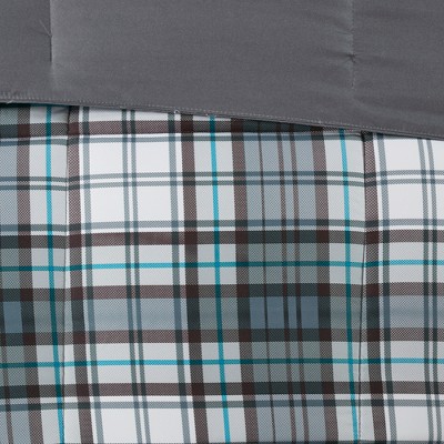 Gray Plaid Full Down Alternative Microfiber Comforter Set
