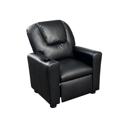GlasFlength Sofas Kids Recliner Chair with Convenient Cup Holder Easy Clean Practical for Playrooms and Bedrooms, Black, 21"*23"*27"