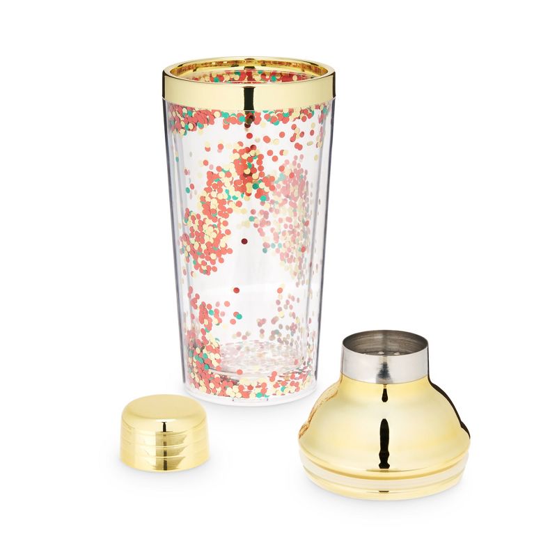 Blush Confetti Cute Cocktail Shaker with Lid and Built-in Strainer, Fun Bar Tool and Accessory, BPA-Free, Gold, 3 of 6