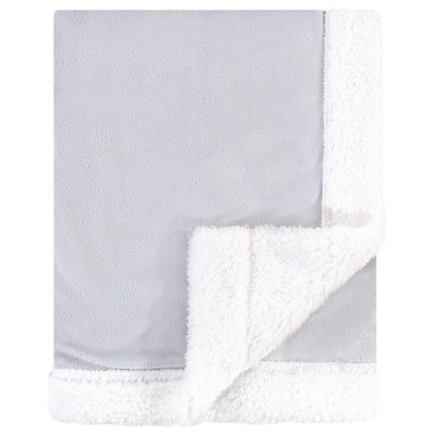 Hudson Baby Unisex Baby Plush Blanket with Sherpa Back - Gray White One Size