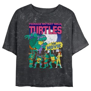 Juniors Womens Teenage Mutant Ninja Turtles The Movie Retro Poster Crop T-Shirt - 1 of 4