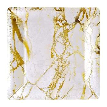 Smarty Had A Party 13" White with Gold Marble Square Disposable Paper Charger Plates (120 Plates)