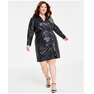 Michael Kors Womens Faux Leather Wrap Dress