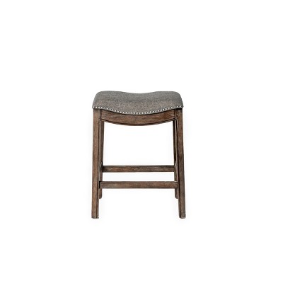 HomeRoots 26" Gray and Brown Fabric and Solid Wood Backless Counter Height Bar Chair