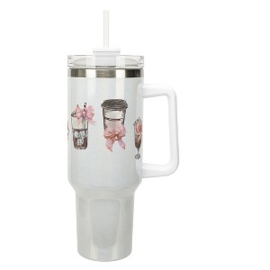 Elanze Designs Coffee Caffine Drinks & Pretty Bows Coquette 40 Oz. Stainless Steel Water Bottle Coffee Mug, Spill & Leak Resistant, Travel Tumbler - 1 of 1