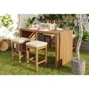 5 Piece Acacia Wood Outdoor Patio Bar Set,Counter Height Bar Table and 4 Stools,Wood Garden Dining Set with Cushions for Backyard-Coolbibila - 2 of 4