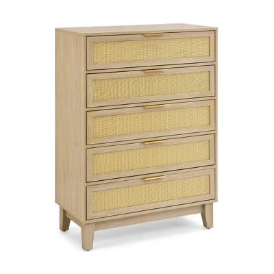 NicBex Drawer Dresser,Modern Dresser with 5 Rattan Drawers,Wood Chest of Drawers with Metal Handles for Hallway,Bedroom