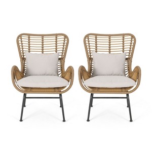 Dexmalle Set of 2 Patio Wicker Chair with Cushions - 1 of 4