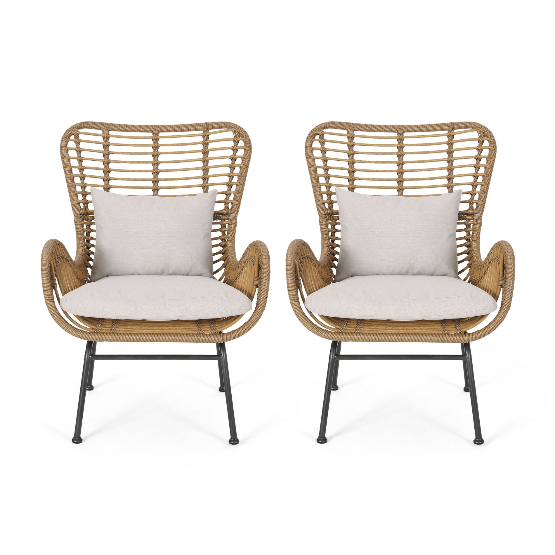 Dexmalle Set of 2 Patio Wicker Chair with Cushions,Beige