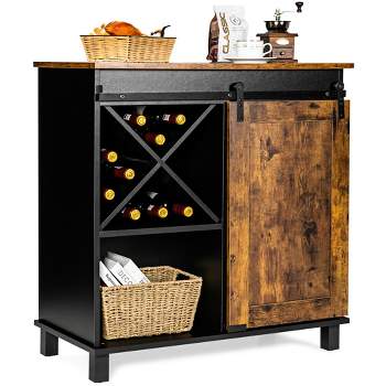 Costway Kitchen Buffet Storage Cabinet Sideboard w/Sliding Barn Door Wine Rack