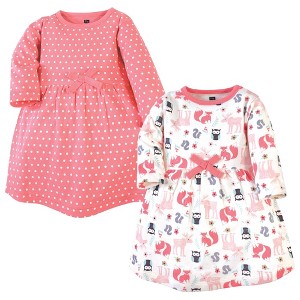 Hudson Baby Infant and Toddler Girl Cotton Long-Sleeve Dresses 2pk, Forest - 1 of 2