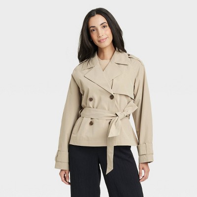 Women's Short Trench Coat - A New Day™ Tan L