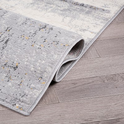 Yellow and Gray Abstract Stain-Resistant Synthetic Area Rug 5' x 7'