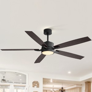 Airsurfer 65" LED Ceiling Fan in Matte Black with Color-Changing Light and Remote- 5-Blade Wood Finish Design - 1 of 4