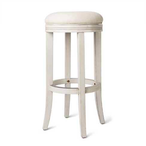 Maven Lane Eva Bar Stool in White Oak Finish w Natural Fabric Upholstery