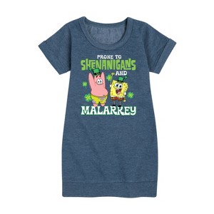 - SpongeBob Squarepants - Prone To Shenanigans And Malarkey Graphic Short Sleeve Fleece Dress - 1 of 4