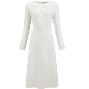 Hobemty Women's Pleated Neck Winter Long Sleeve A-Line Midi Dress - 1 of 4