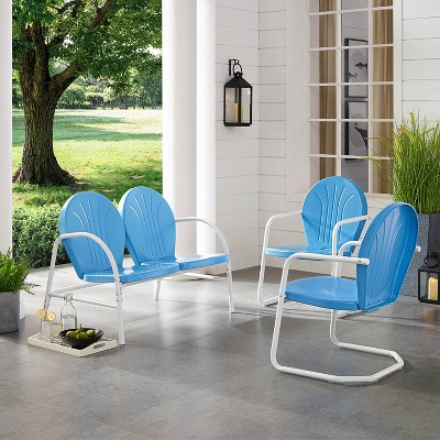 Sky Blue Steel 4-Person Outdoor Loveseat and Chairs Set
