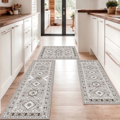 FURNIinspire Floor Mats 3 Piece Modern Kitchen Rug Non-Slip Floor Carpet Large Machine Washable Area Rugs for Bathroom, Beige, 20"*60"