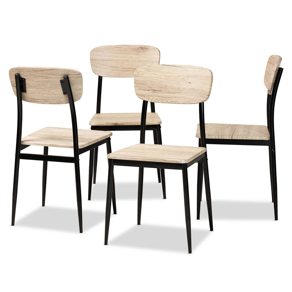 UPC 193271195978 product image for 4pc Honore Wood and Metal Dining Chair Set Light Brown/Black - Baxton Studio | upcitemdb.com