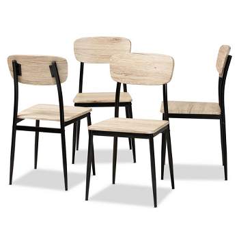 4pc Honore Wood and Metal Dining Chair Set Light Brown/Black - Baxton Studio