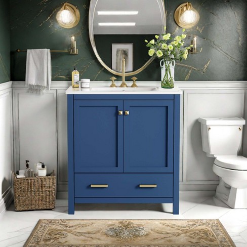 NicBex 30" Bathroom Vanity with Sink, Bathroom Cabinet Storage with 1 Functional Drawers and 1 Spacious Cabinet for Bathroom, Blue - image 1 of 4