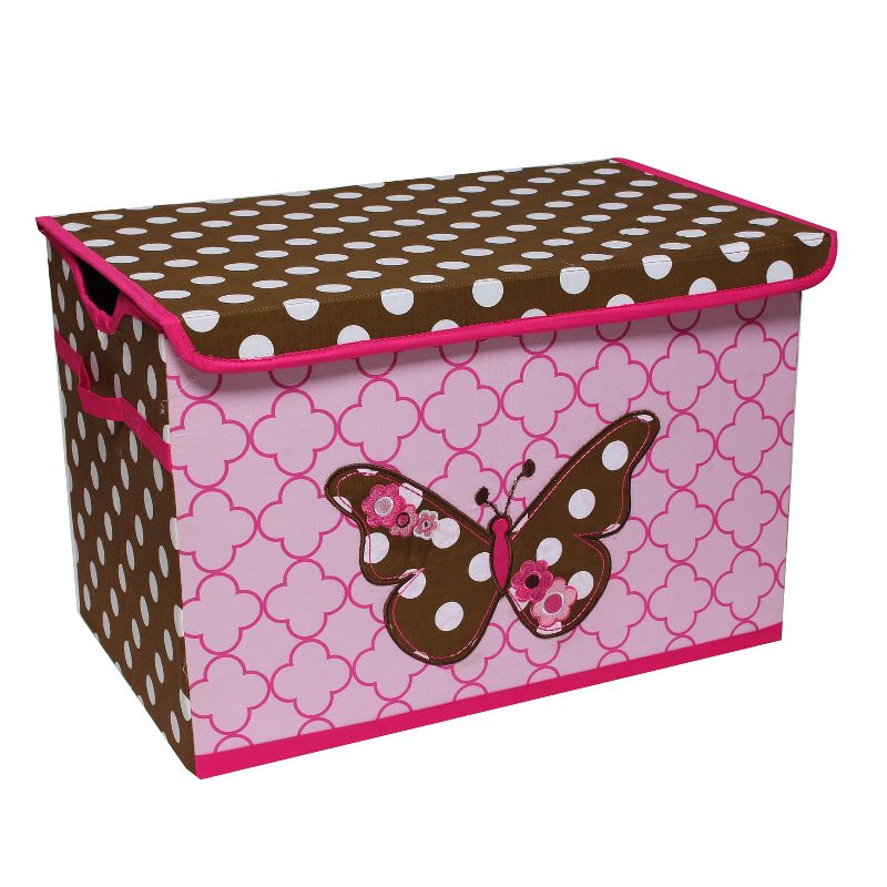 Bacati - Butterflies Pink/Chocolate Storage Toy Chest, 1 of 5