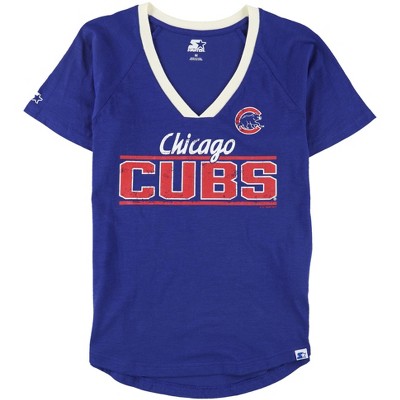 STARTER Womens Chicago Cubs Logo Graphic T-Shirt, Blue, Medium