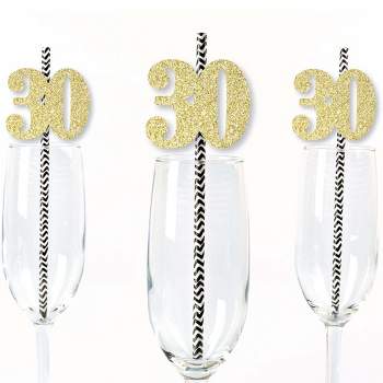 Big Dot of Happiness Gold Glitter 30 Party Straws - No-Mess Real Gold Glitter Cut-Out Numbers & Decorative 30th Birthday Party Paper Straws - 24 Ct