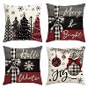 Merry Christmas Joy Xmas Trees Red Throw Pillow Covers, 18 x 18 Inch, Set of 4 - 4 of 4