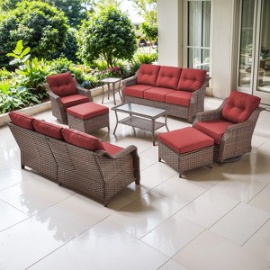 POCASSY 8 Piece 6-Inch Foam Thick Cushion Outdoor Furniture Set with Outdoor Sofa, Swivel Rocker Glider Chairs, Coffee Table, Ottomans, and End Table - 1 of 4