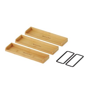 Bamboo Stove Top Magnetic Shelf with Labels Over Oven (Natural, 3 Pack 15", 2-Tier) - 1 of 4